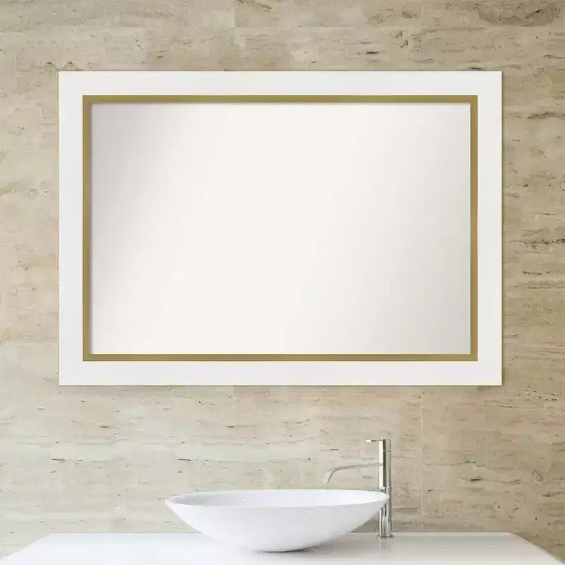 Miroir mural de salle de bain, blanc : cadre doré, accessoires de coiffeuse