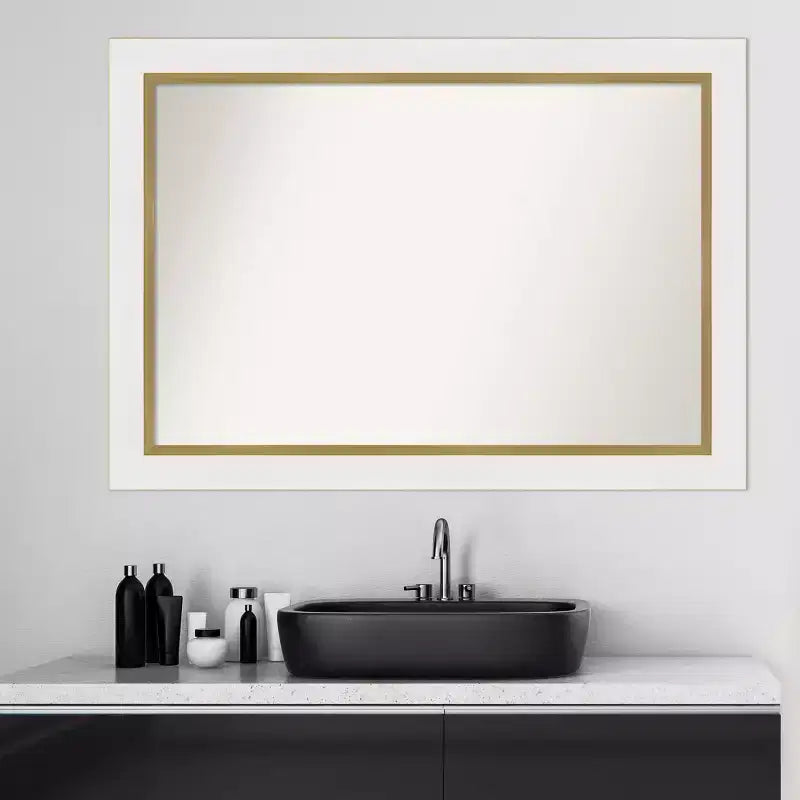 Miroir mural de salle de bain, blanc : cadre doré, accessoires de coiffeuse