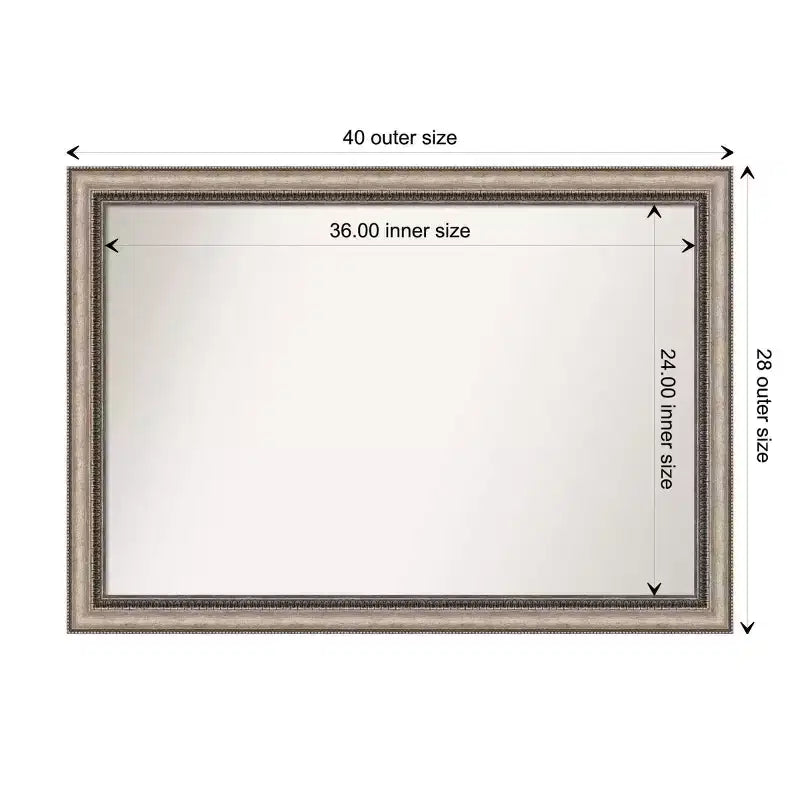Élégant miroir de salle de bain, argenté, cadre en polystyrène, fixation murale.