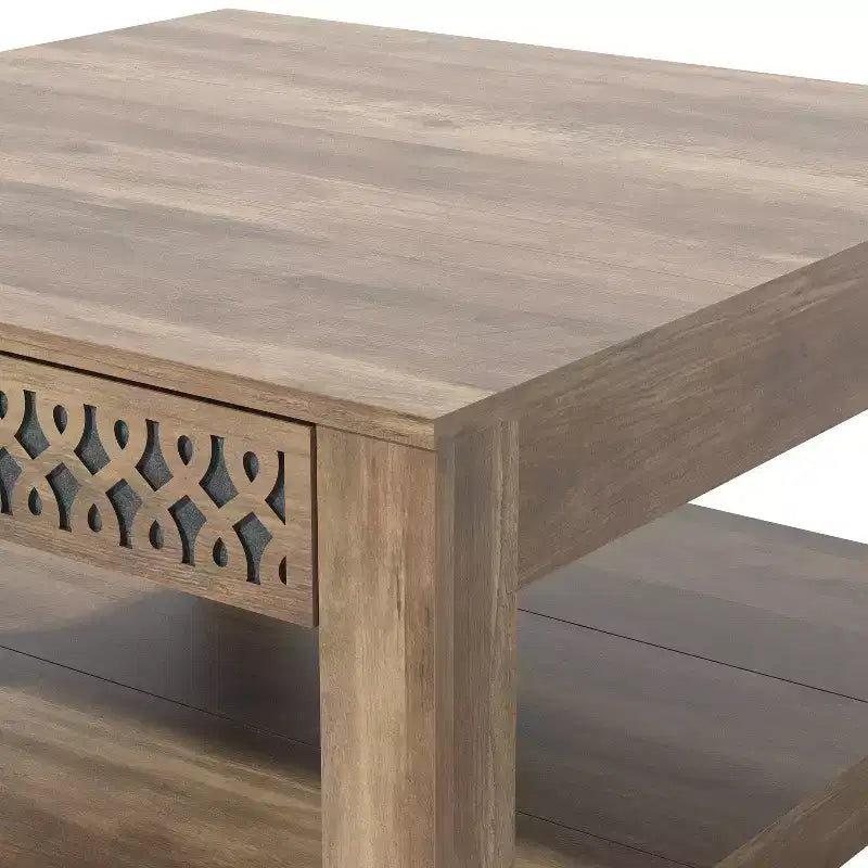 Table basse carrée avec rangement tiroir ajouré