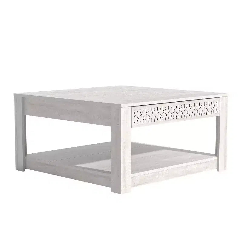 Table basse carrée avec rangement tiroir ajouré
