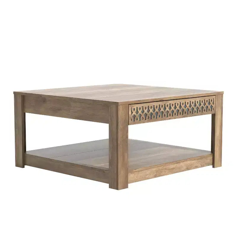 Table basse carrée avec rangement tiroir ajouré