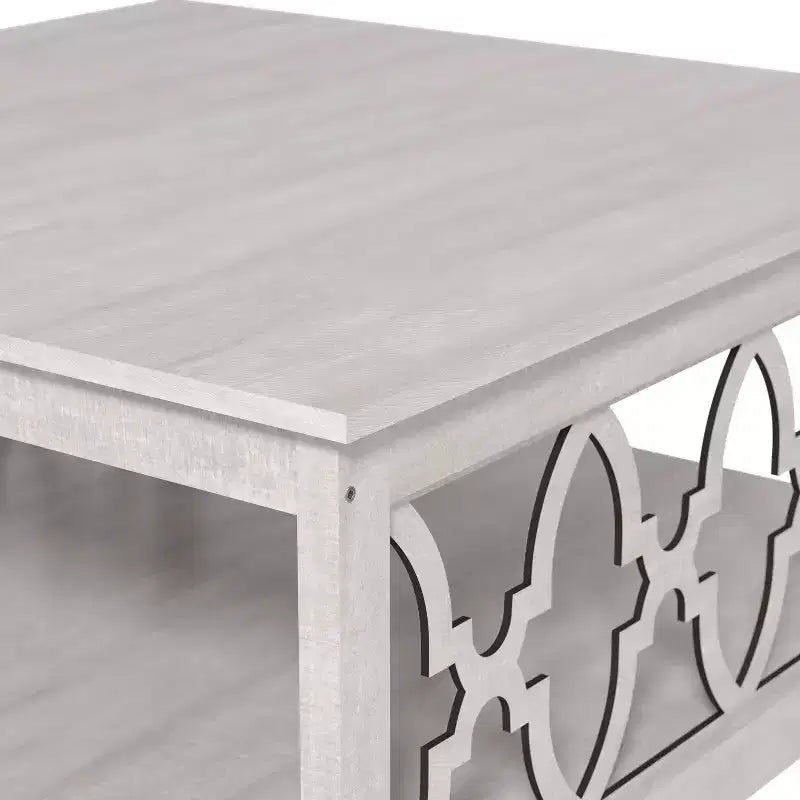 Table basse carrée avec étagères de rangement, couleur chêne gris-brun
