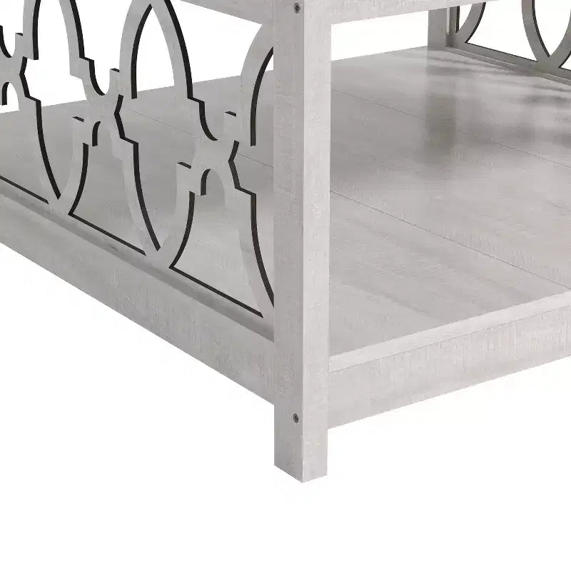Table basse carrée avec étagères de rangement, couleur chêne gris-brun