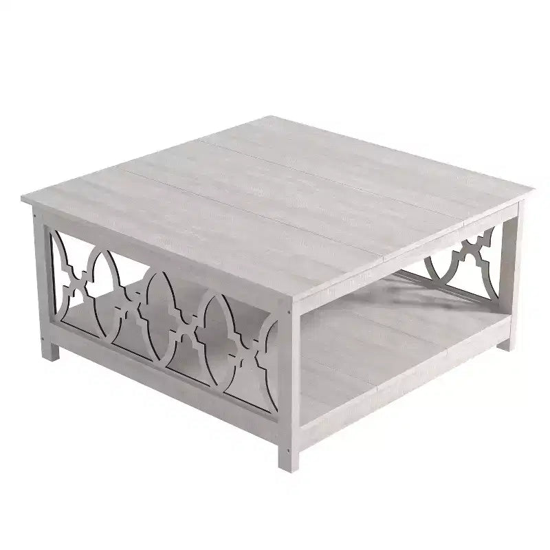 Table basse carrée avec étagères de rangement, couleur chêne gris-brun