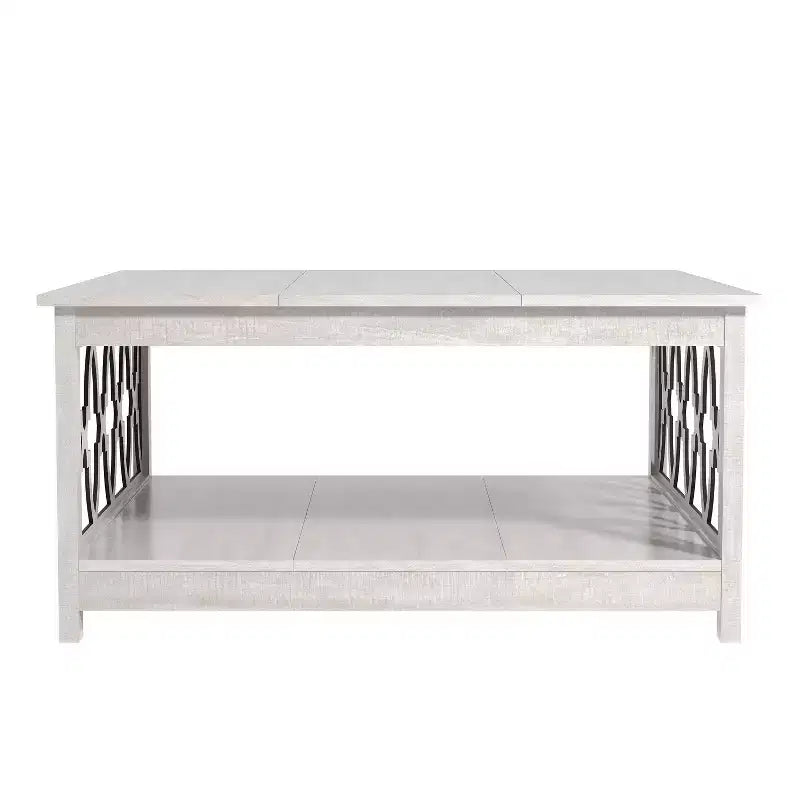 Table basse carrée avec étagères de rangement, couleur chêne gris-brun