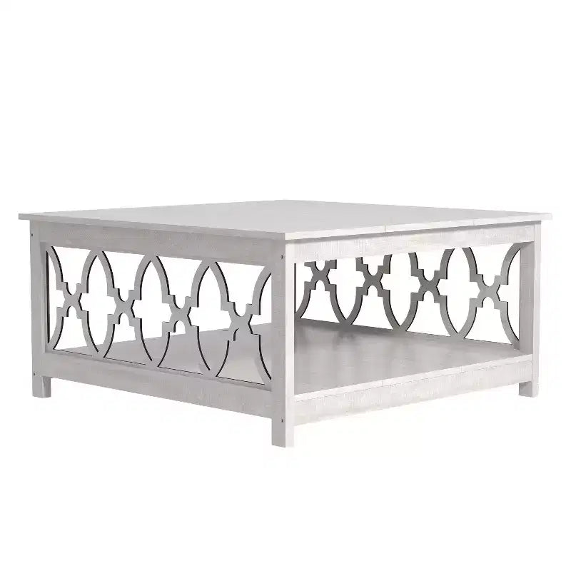 Table basse carrée avec étagères de rangement, couleur chêne gris-brun