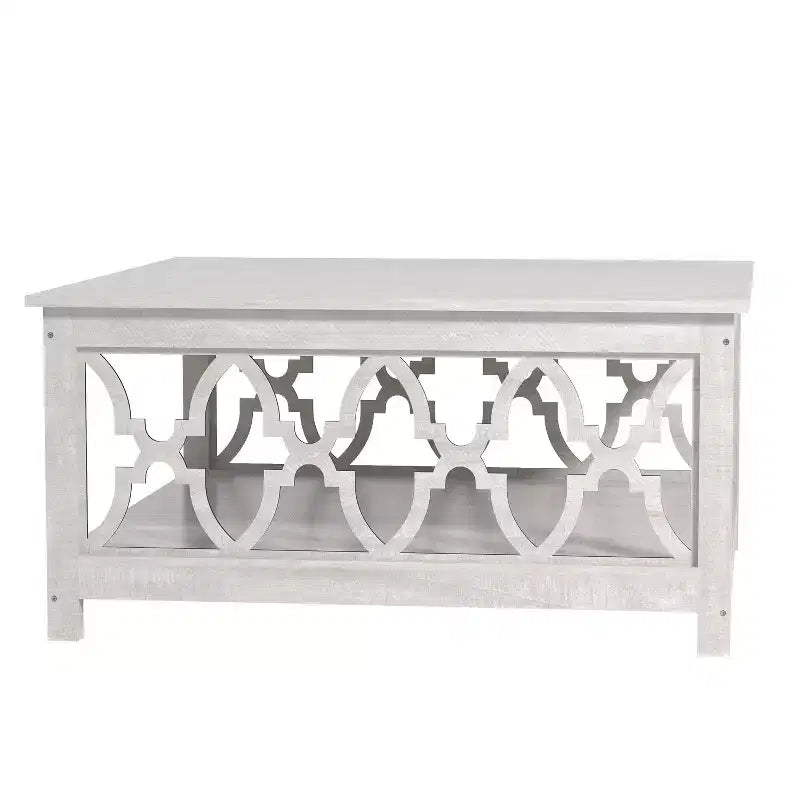 Table basse carrée avec étagères de rangement, couleur chêne gris-brun