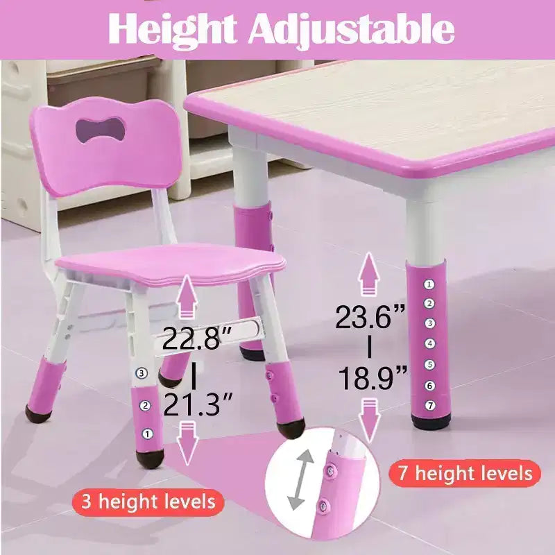 Ensemble bureau et chaise pour enfants, bureau d'étude préscolaire réglable en hauteur