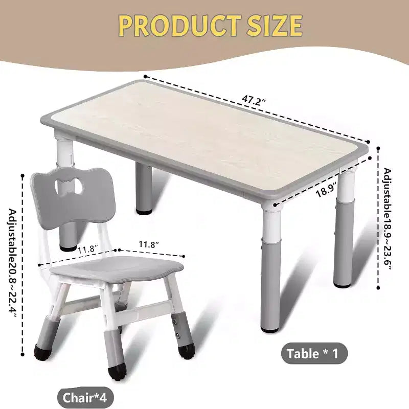 Ensemble bureau et chaise pour enfants, bureau d'étude préscolaire réglable en hauteur