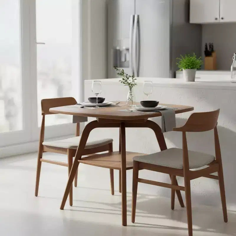 Table à manger en bois avec étagères de rangement