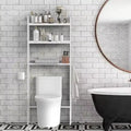 Meuble de Rangement WC 3 Étages Organisateur de Salle de Bain Blanc Bois Gain de Place Dessus WC Étagère Linge Autoportante