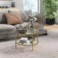 Table d'appoint avec rangement, table de coin ronde, table basse en verre trempé à double couche