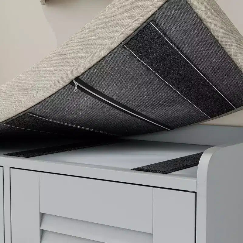 Banc meuble à chaussures avec double portes, banc d'entrée avec étagères réglables et coussins amovibles, étagère à chaussures de couloir.