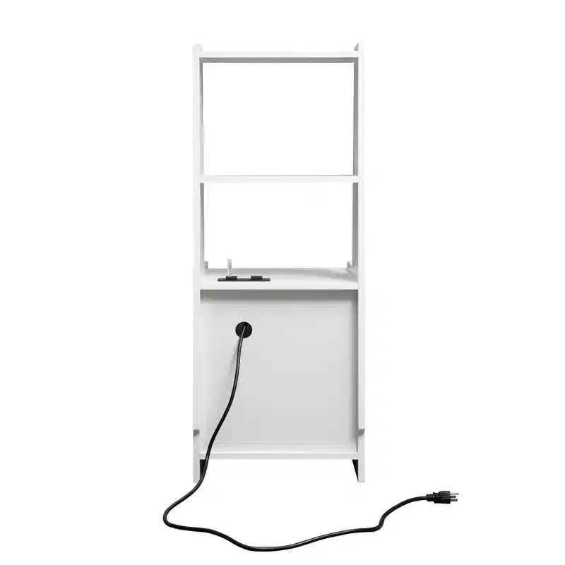 Table de chevet intelligente avec station de recharge, veilleuse à commande vocale, étagère intégrée et compartiments de rangement.