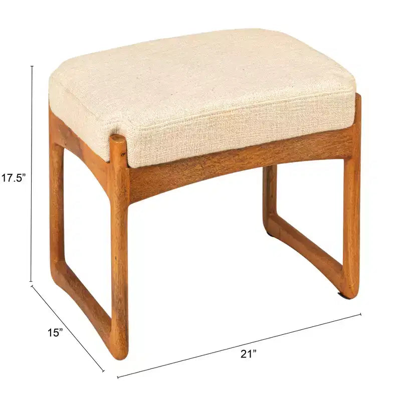 Tabouret en bois de manguier et velours, couleur naturelle