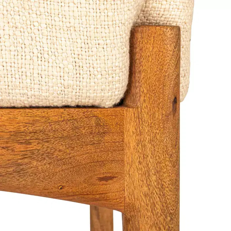 Tabouret en bois de manguier et velours, couleur naturelle