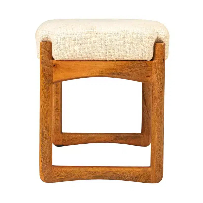 Tabouret en bois de manguier et velours, couleur naturelle