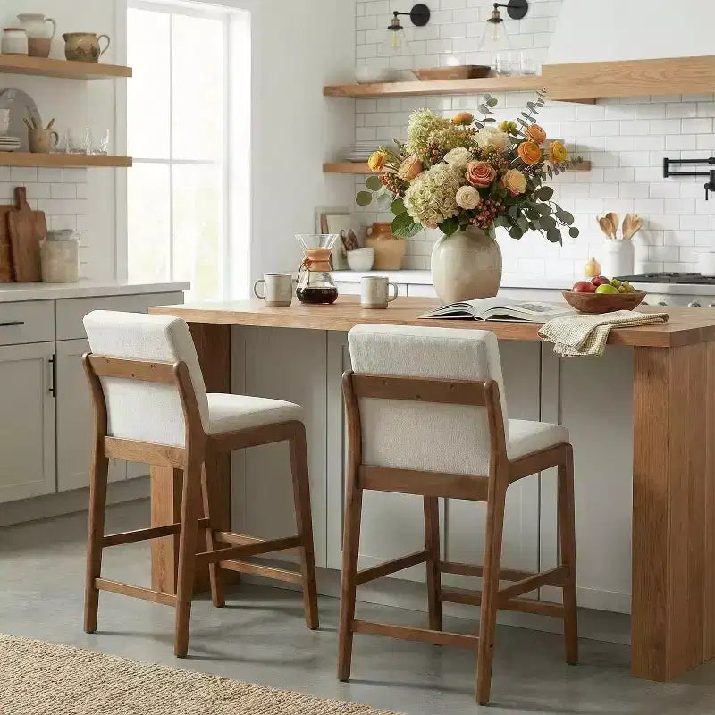 Tabouret de bar moderne en bois d'hévéa rembourré, style médiéval