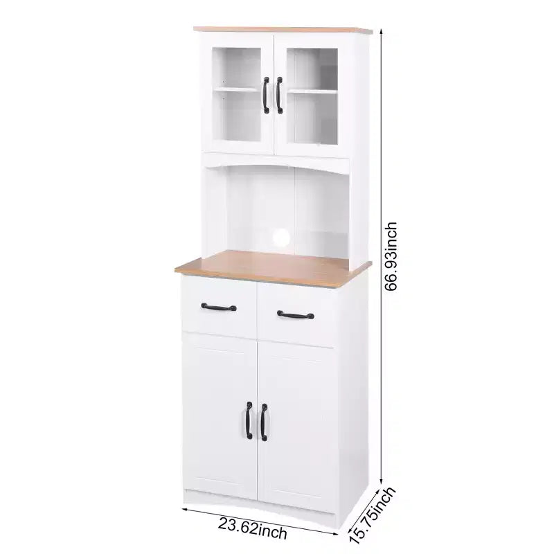 Meuble de cuisine en bois avec portes vitrées et tiroirs de rangement