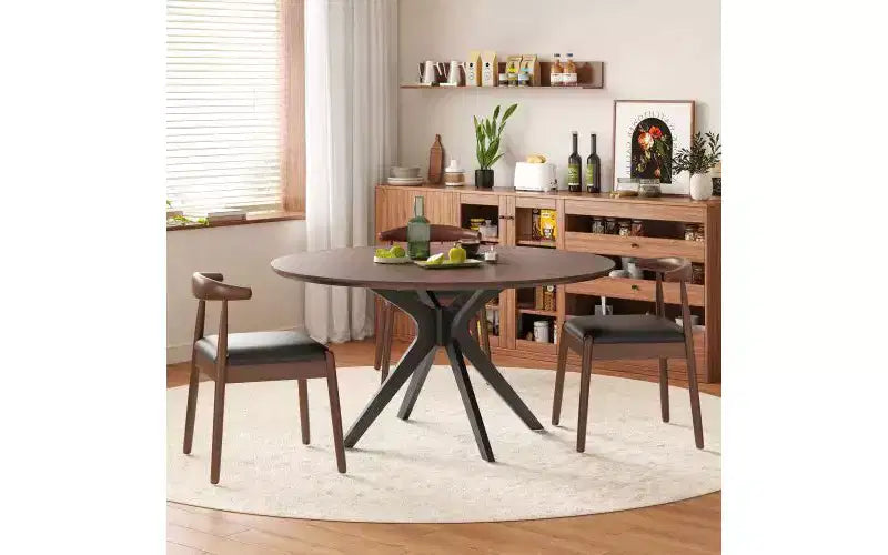 Table à manger ronde, piètement en croix, pieds antidérapants, table de cuisine en bois massif