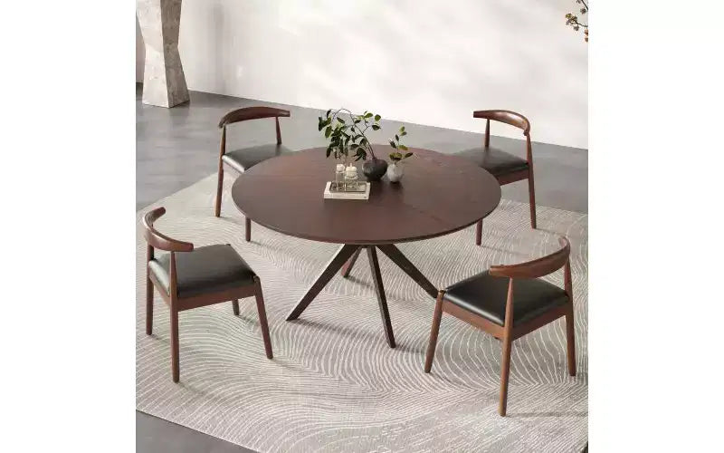 Table à manger ronde, piètement en croix, pieds antidérapants, table de cuisine en bois massif