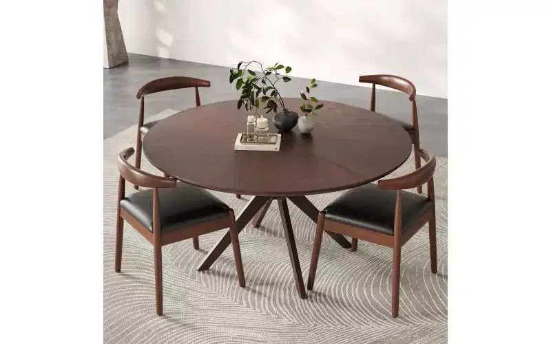Table à manger ronde, piètement en croix, pieds antidérapants, table de cuisine en bois massif