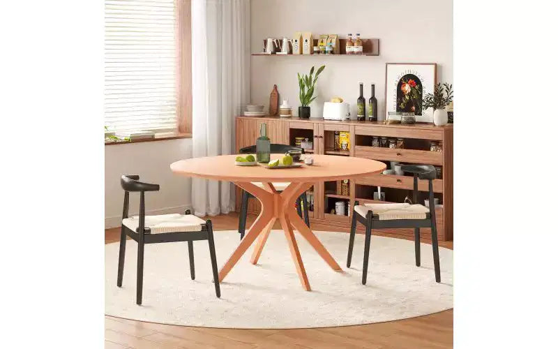 Table à manger ronde, piètement en croix, pieds antidérapants, table de cuisine en bois massif