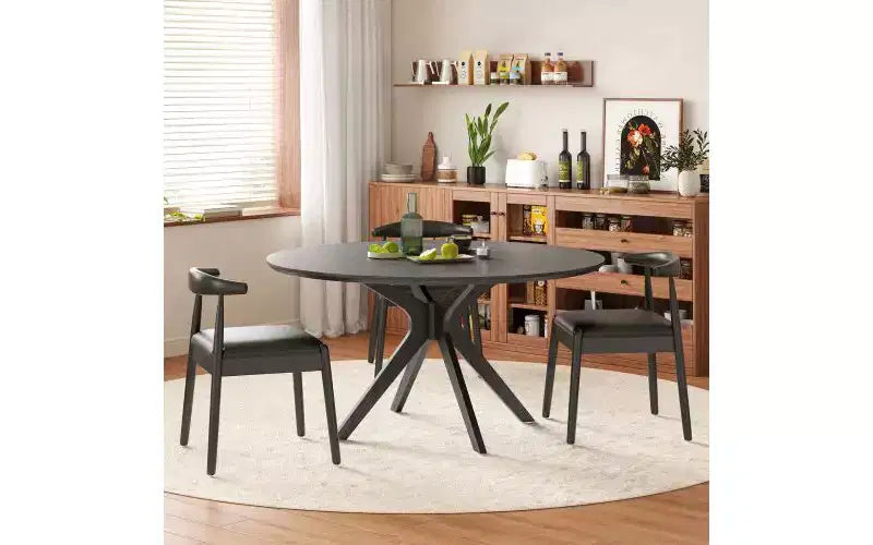 Table à manger ronde, piètement en croix, pieds antidérapants, table de cuisine en bois massif