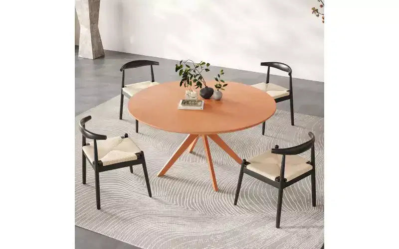 Table à manger ronde, piètement en croix, pieds antidérapants, table de cuisine en bois massif