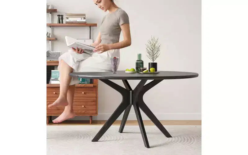 Table à manger ronde, piètement en croix, pieds antidérapants, table de cuisine en bois massif