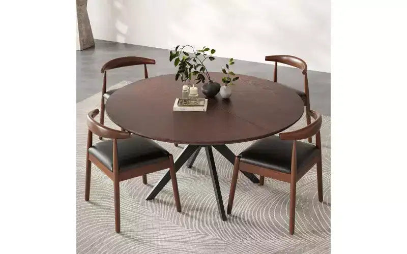 Table à manger ronde, piètement en croix, pieds antidérapants, table de cuisine en bois massif