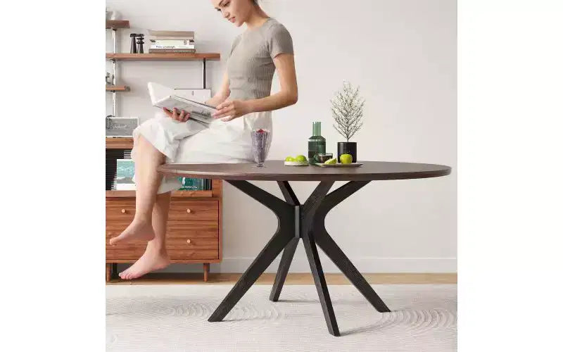 Table à manger ronde, piètement en croix, pieds antidérapants, table de cuisine en bois massif