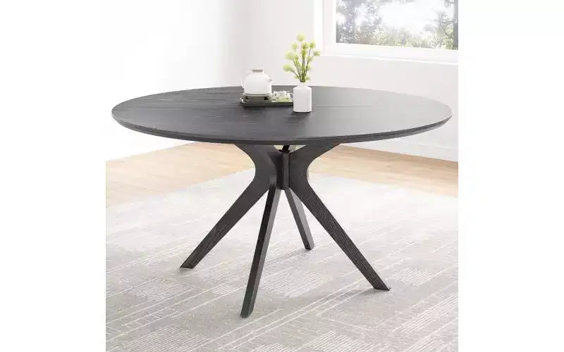 Table à manger ronde, piètement en croix, pieds antidérapants, table de cuisine en bois massif