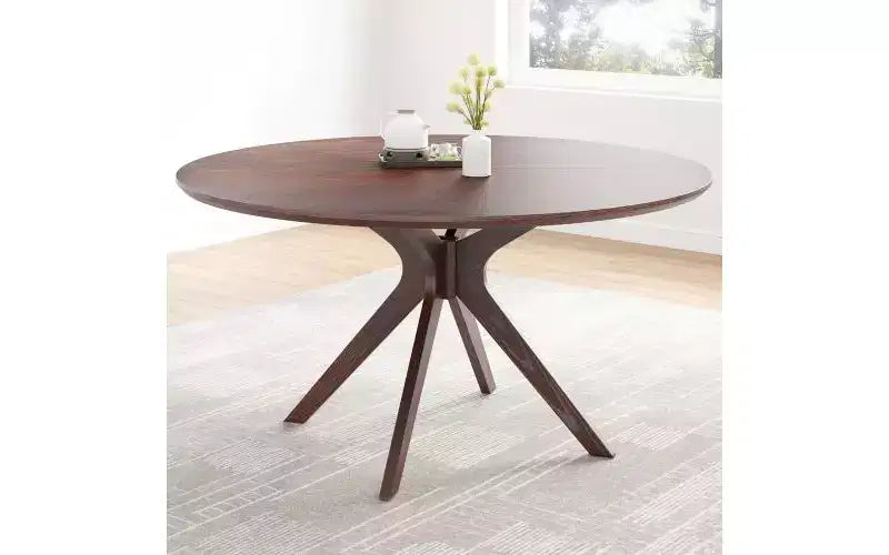 Table à manger ronde, piètement en croix, pieds antidérapants, table de cuisine en bois massif