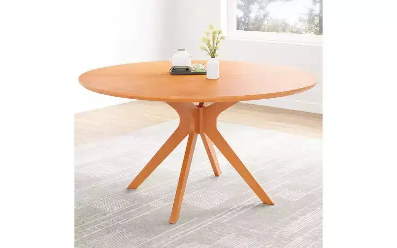 Table à manger ronde, piètement en croix, pieds antidérapants, table de cuisine en bois massif