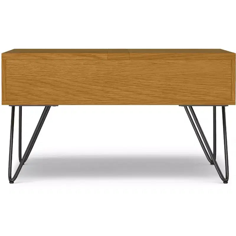 Table basse large, carrée, réglable en hauteur, de style industriel, en chêne.