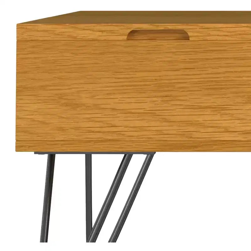 Table basse large, carrée, réglable en hauteur, de style industriel, en chêne.