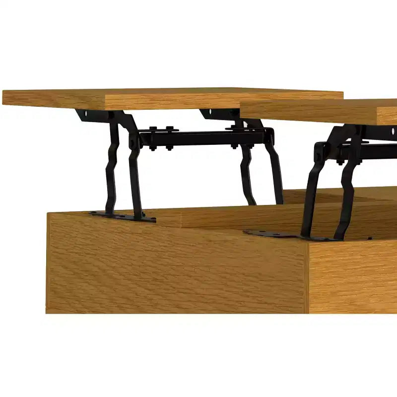 Table basse large, carrée, réglable en hauteur, de style industriel, en chêne.