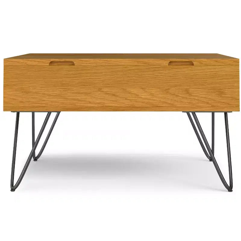 Table basse large, carrée, réglable en hauteur, de style industriel, en chêne.