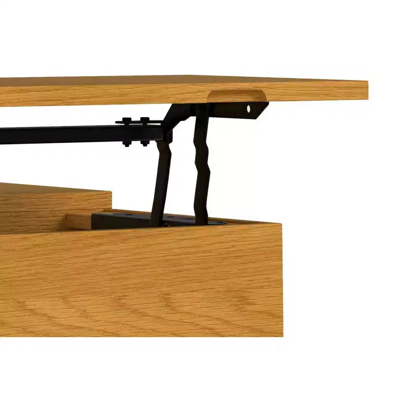 Table basse large, carrée, réglable en hauteur, de style industriel, en chêne.