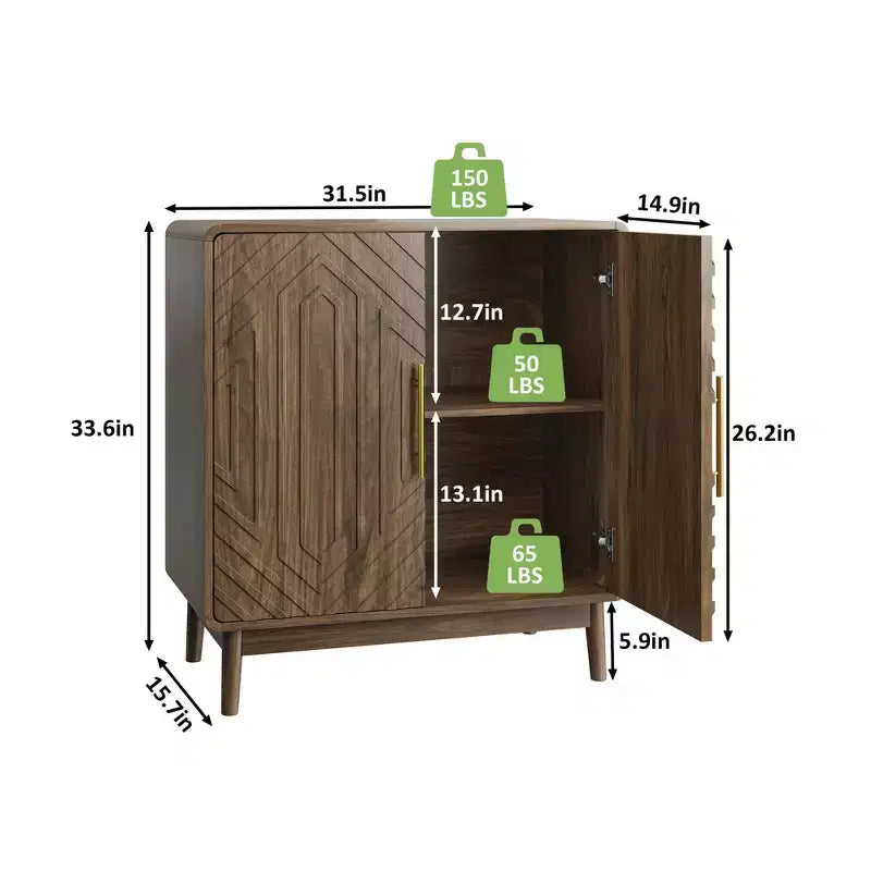 Dessus de meuble de rangement double porte sculpté avec étagères réglables et armoire décorative