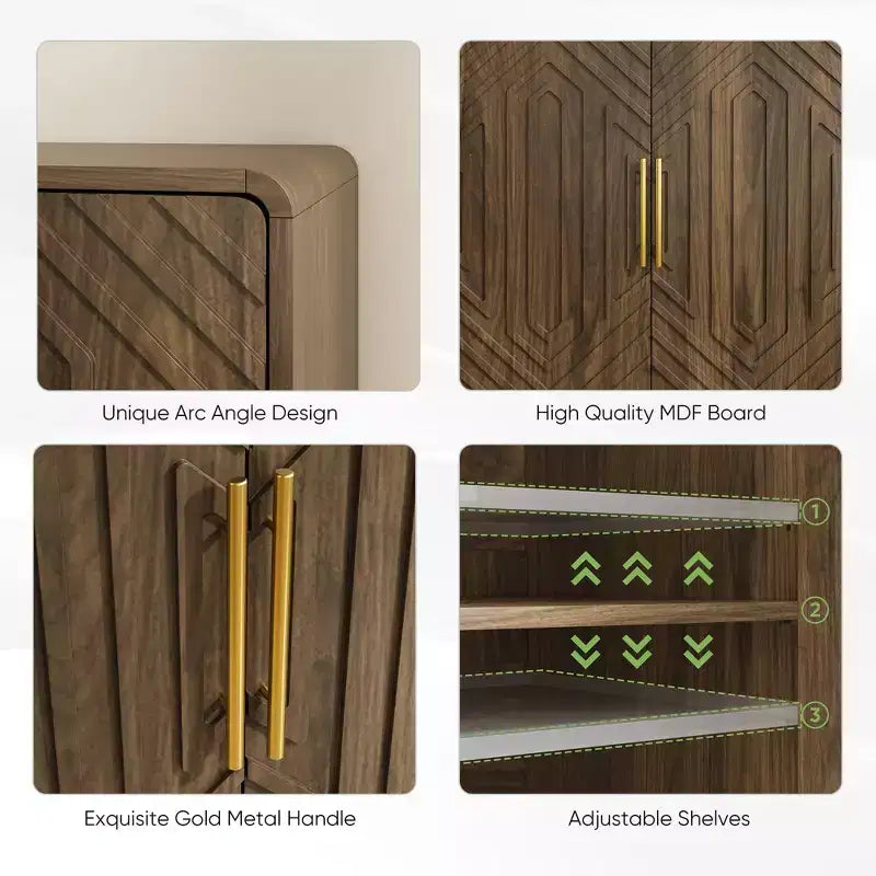 Dessus de meuble de rangement double porte sculpté avec étagères réglables et armoire décorative