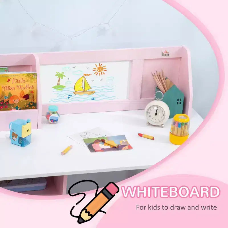 Ensemble bureau et chaise pour enfants, bureau d'écriture pour enfants avec plateau en tableau blanc et meuble de rangement
