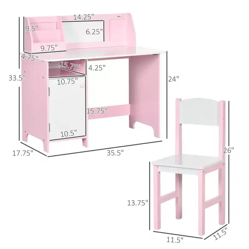Ensemble bureau et chaise pour enfants, bureau d'écriture pour enfants avec plateau en tableau blanc et meuble de rangement