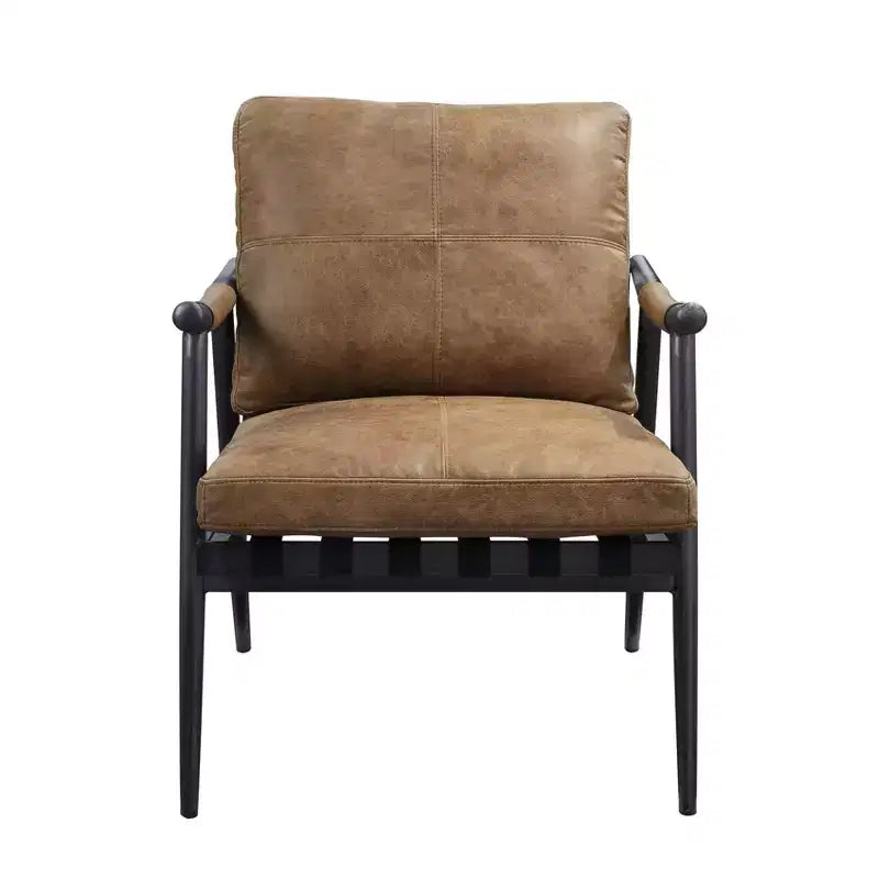 Chaise longue, cuir pleine fleur couleur châtaigne/fini en fer mat : aucun assemblage requis, cadre métallique, nettoyage à sec.