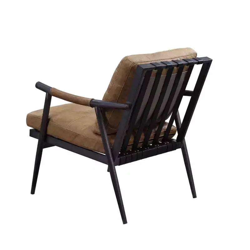 Chaise longue, cuir pleine fleur couleur châtaigne/fini en fer mat : aucun assemblage requis, cadre métallique, nettoyage à sec.