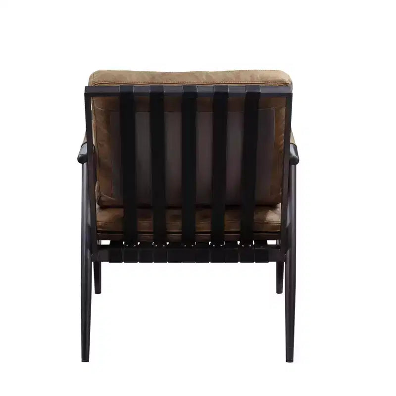 Chaise longue, cuir pleine fleur couleur châtaigne/fini en fer mat : aucun assemblage requis, cadre métallique, nettoyage à sec.