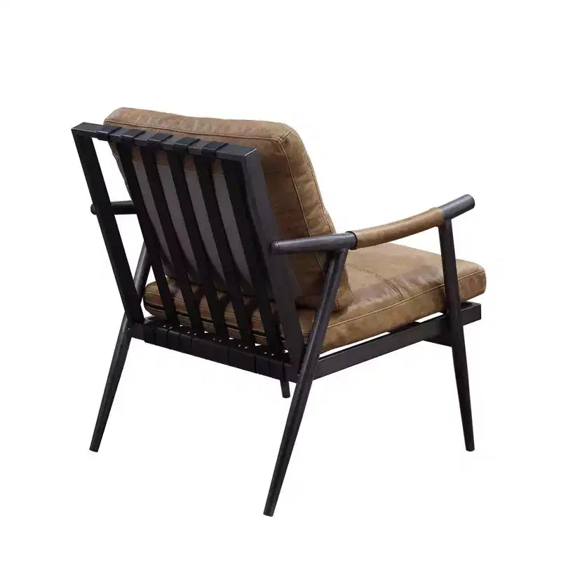 Chaise longue, cuir pleine fleur couleur châtaigne/fini en fer mat : aucun assemblage requis, cadre métallique, nettoyage à sec.