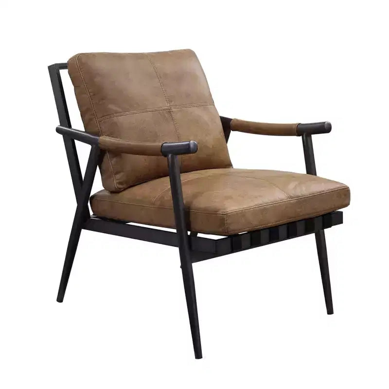Chaise longue, cuir pleine fleur couleur châtaigne/fini en fer mat : aucun assemblage requis, cadre métallique, nettoyage à sec.
